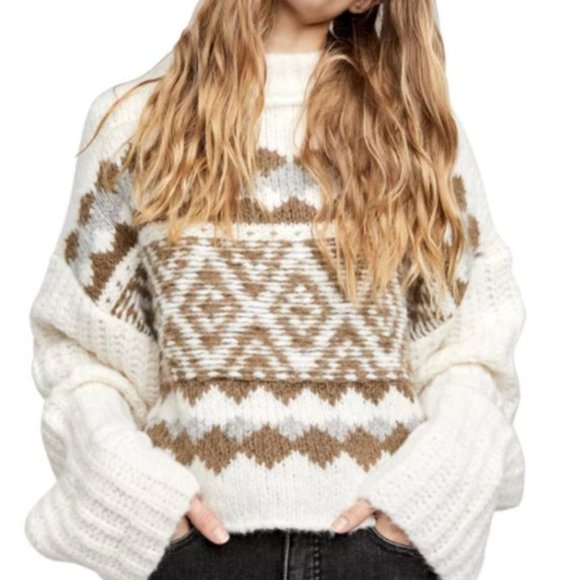 Free People Sweaters - NWD Free People Size XL Alpine Crop Mock Neck Sweater Snowy Forrest MSRP $148